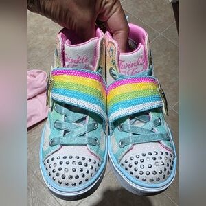 Twinkle Toes Kids' Rainbow Glitter High-Top Sneakers - Pink & Aqua